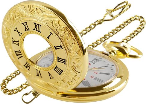 Realpoo Hollowed Out Quartz Pocket Watch for Men, Arabic Numerals White Dial Pocket Watches, Quartz Pocket Watch with Chain for Christmas Graduation Birthday Gifts Fathers Day in Kuwait