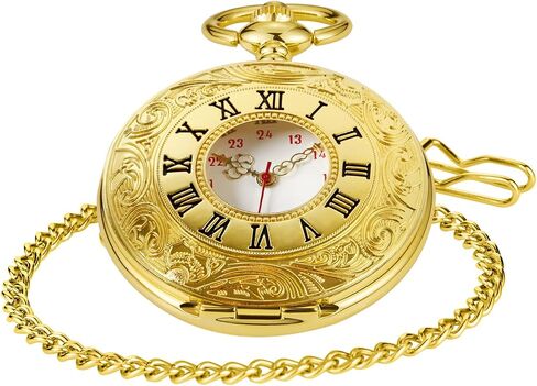 Realpoo Hollowed Out Quartz Pocket Watch for Men, Arabic Numerals White Dial Pocket Watches, Quartz Pocket Watch with Chain for Christmas Graduation Birthday Gifts Fathers Day in Kuwait