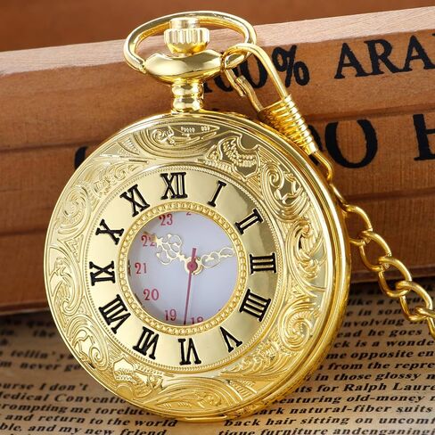 Realpoo Hollowed Out Quartz Pocket Watch for Men, Arabic Numerals White Dial Pocket Watches, Quartz Pocket Watch with Chain for Christmas Graduation Birthday Gifts Fathers Day in Kuwait