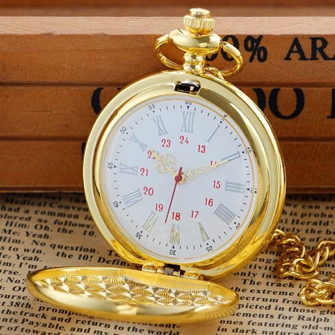 Realpoo Hollowed Out Quartz Pocket Watch for Men, Arabic Numerals White Dial Pocket Watches, Quartz Pocket Watch with Chain for Christmas Graduation Birthday Gifts Fathers Day in Kuwait