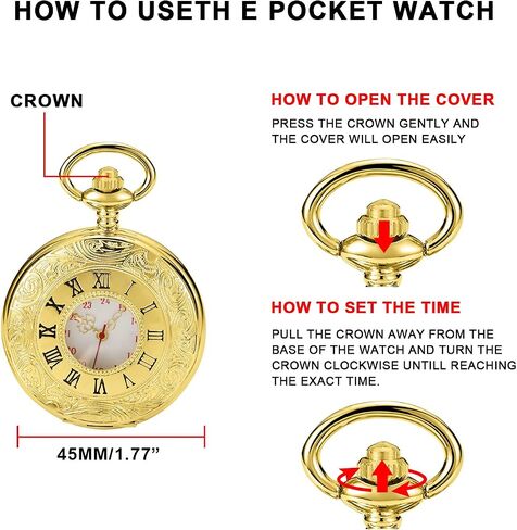 Realpoo Hollowed Out Quartz Pocket Watch for Men, Arabic Numerals White Dial Pocket Watches, Quartz Pocket Watch with Chain for Christmas Graduation Birthday Gifts Fathers Day in Kuwait