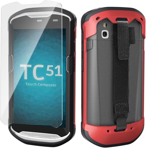 غطاء حالة الحماية لحمار Zebra TC51 TC52 TC56 TC57 TC510K التمهيد الوعرة مع حزام يدوي لحالة هاتف Zebra مع زجاج مقسى (أحمر) in Kuwait