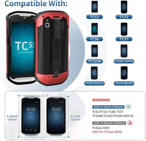غطاء حالة الحماية لحمار Zebra TC51 TC52 TC56 TC57 TC510K التمهيد الوعرة مع حزام يدوي لحالة هاتف Zebra مع زجاج مقسى (أحمر) in Kuwait