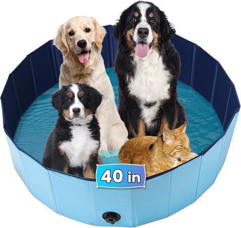 Dog Whelping Box, Foldable Birthing Pool for Dogs, Whelping Pool for Puppies, Poartable Plastic Swimming Pool & Bath Tub for Dogs, Blue (Blue, 31.5" Dia. × 7.9" H (80cm × 20cm)) in Saudi Arabia