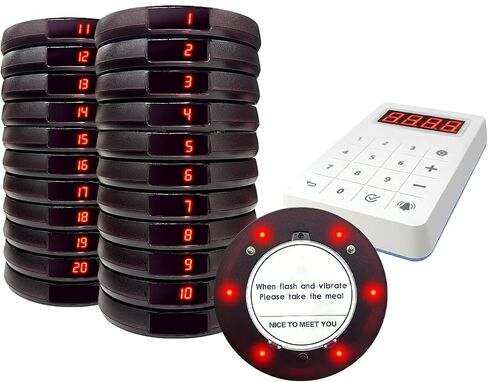 Restaurant Pager System 16 Coaster Pagers and Beepers, Restaurant Beepers Buzzers System with Vibration Flashing Buzzer Queue Wireless Calling System for Food Truck Coffee Shop Church Nursery Bar in Kuwait