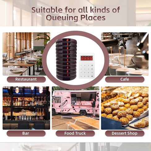 Restaurant Pager System 16 Coaster Pagers and Beepers, Restaurant Beepers Buzzers System with Vibration Flashing Buzzer Queue Wireless Calling System for Food Truck Coffee Shop Church Nursery Bar in Kuwait