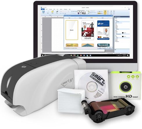 IDP Smart -31 Series ID Bundle Duplex Printer مع كاميرا USB والبرامج والأدلة والأدلة - تشمل شريط ألوان YMCKOK من 200 طبقة و 100 بطاقات بلاستيكية PVC - الآن مع SmartMark Security in Kuwait