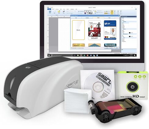 IDP Smart -31 Series ID Bundle Duplex Printer مع كاميرا USB والبرامج والأدلة والأدلة - تشمل شريط ألوان YMCKOK من 200 طبقة و 100 بطاقات بلاستيكية PVC - الآن مع SmartMark Security in Kuwait