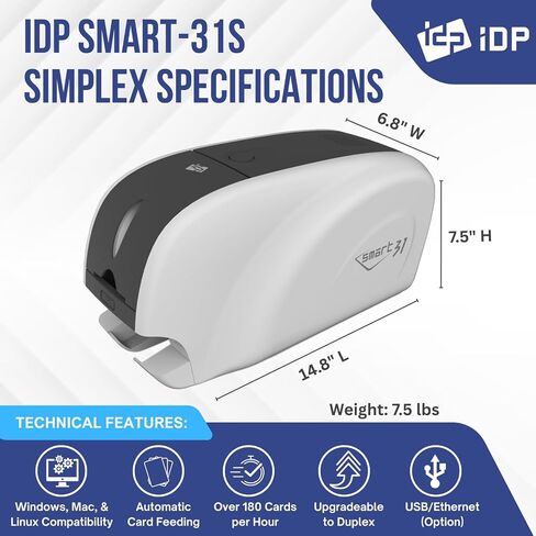 IDP Smart -31 Series ID Bundle Duplex Printer مع كاميرا USB والبرامج والأدلة والأدلة - تشمل شريط ألوان YMCKOK من 200 طبقة و 100 بطاقات بلاستيكية PVC - الآن مع SmartMark Security in Kuwait