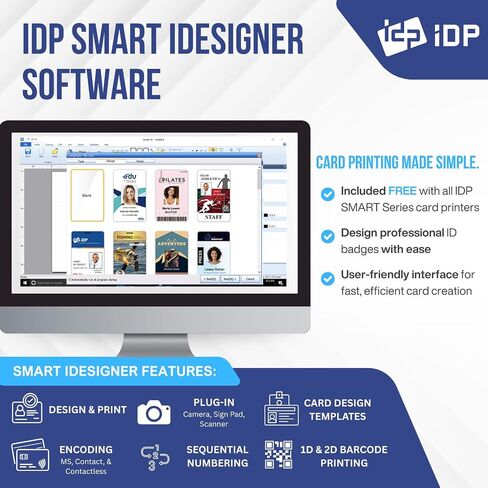 IDP Smart -31 Series ID Bundle Duplex Printer مع كاميرا USB والبرامج والأدلة والأدلة - تشمل شريط ألوان YMCKOK من 200 طبقة و 100 بطاقات بلاستيكية PVC - الآن مع SmartMark Security in Kuwait