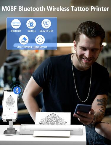 Phomemo M08F Tattoo Stency Printer (White) ، طابعات الاستنسل للوشم ، طابعة الوشم بلوتوث لفنانين ومبتدئين مع حالة حمل واحدة in Kuwait