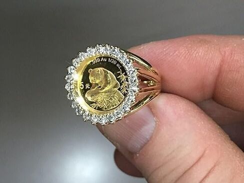 Finecreation-USA !! 1.00CT Round Cut Lab الذي خلق Diamond Chinese Panda Bear Bear Wedding Ring Ring Ring 14k أصفر الذهب (White ، 7) in Saudi Arabia