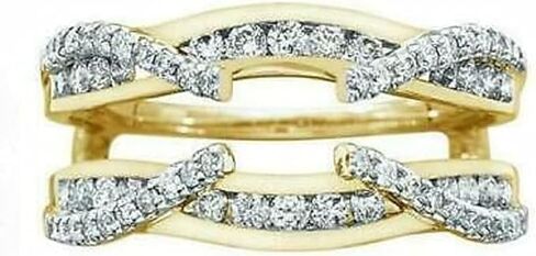1.00Ct Round Cut Lab Created White Diamond 14K Yellow Gold Finish 925 Sterling Silver Enhancer Wrap Ring for Women, DrizzleJewels (Yellow, 10) in Saudi Arabia