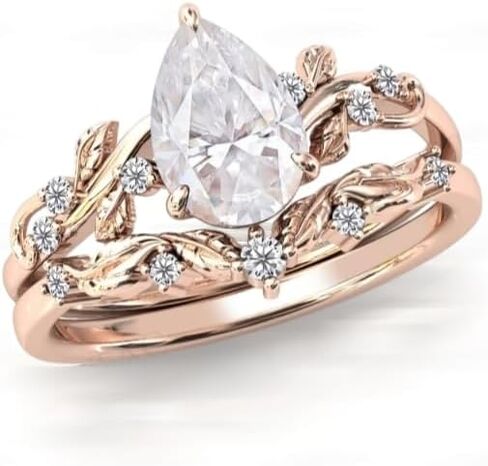 عتيقة 1.5ct خاتم الخطوبة Moissanite مجموعة 925 Silver Moissanite Art Deco Leaf Wedding Ring مجموعة Pear Cut Moissanite Bridal Ring Ring (18K White Gold Flaged ، 9) in Saudi Arabia