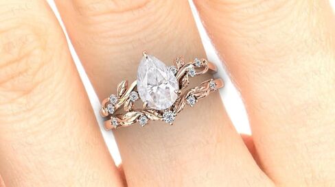 عتيقة 1.5ct خاتم الخطوبة Moissanite مجموعة 925 Silver Moissanite Art Deco Leaf Wedding Ring مجموعة Pear Cut Moissanite Bridal Ring Ring (18K White Gold Flaged ، 9) in Saudi Arabia