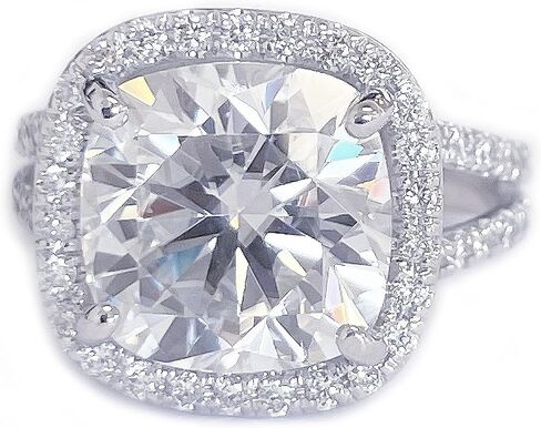 Large 5.70Ctw Women's 14k Solid White Gold Cushion Cut Moissanite Engagement Ring Bridal Wedding Halo (14K White Gold, 8) in Saudi Arabia