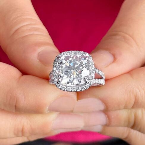 Large 5.70Ctw Women's 14k Solid White Gold Cushion Cut Moissanite Engagement Ring Bridal Wedding Halo (14K White Gold, 8) in Saudi Arabia