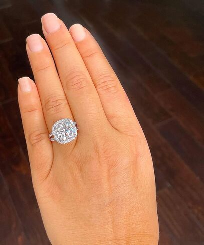 Large 5.70Ctw Women's 14k Solid White Gold Cushion Cut Moissanite Engagement Ring Bridal Wedding Halo (14K White Gold, 8) in Saudi Arabia