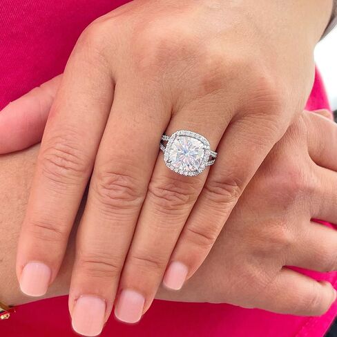 Large 5.70Ctw Women's 14k Solid White Gold Cushion Cut Moissanite Engagement Ring Bridal Wedding Halo (14K White Gold, 8) in Saudi Arabia