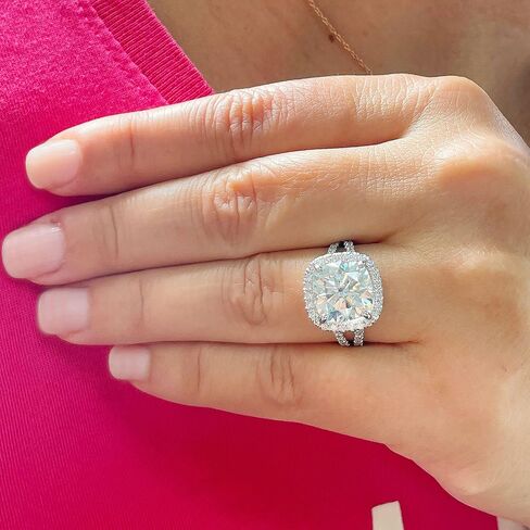 Large 5.70Ctw Women's 14k Solid White Gold Cushion Cut Moissanite Engagement Ring Bridal Wedding Halo (14K White Gold, 8) in Saudi Arabia
