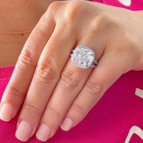 Large 5.70Ctw Women's 14k Solid White Gold Cushion Cut Moissanite Engagement Ring Bridal Wedding Halo (14K White Gold, 8) in Saudi Arabia