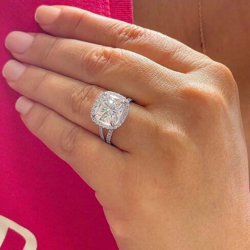 Large 5.70Ctw Women's 14k Solid White Gold Cushion Cut Moissanite Engagement Ring Bridal Wedding Halo (14K White Gold, 8) in Saudi Arabia