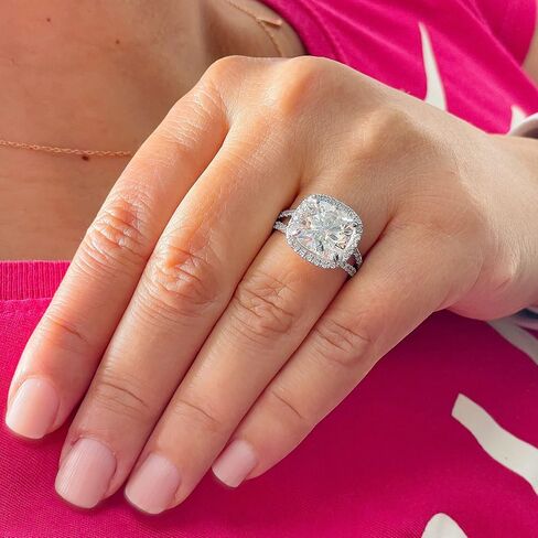 Large 5.70Ctw Women's 14k Solid White Gold Cushion Cut Moissanite Engagement Ring Bridal Wedding Halo (14K White Gold, 8) in Saudi Arabia