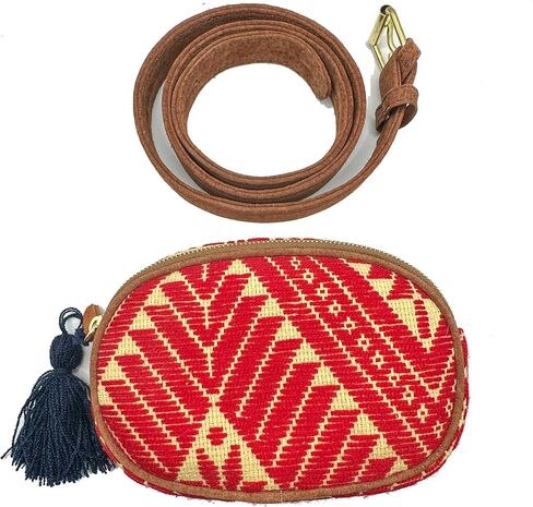 Fanny Pack "Eugenia", made by Jühue Artesanal, handmade fanny bag made in Mexico, Red fanny bag, embroidered fanny bag, Mexican embroidery, Waist bag, embroidery waist bag, Embroidery waist bag in Saudi Arabia