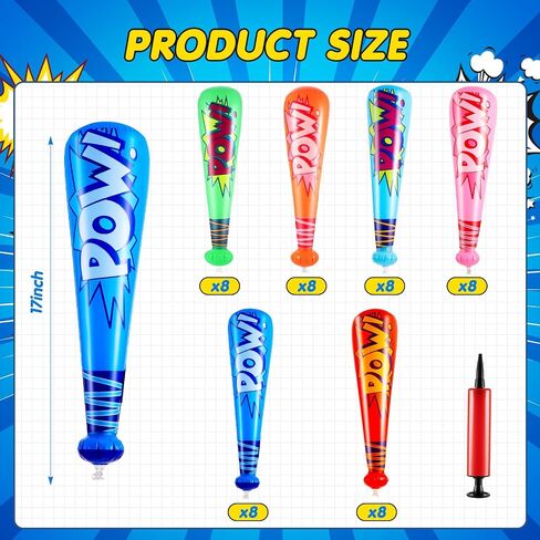 WILLBOND 18 Pcs Pow Inflatable Baseball Bat 20'' Inflatable Toy Bat Toys Baseball Party Favors for Goodie Bag Favors Carnival Prizes Games Birthday Party Supplies, 4 Colors in Saudi Arabia