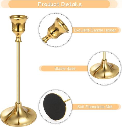 Gold Candlestick Holders for Taper Candles Set of 3, Metal Tapered Candle Holders, Tall Candle Sticks Holder Decor for Wedding, Dinning, Party, Anniversary, Fits 3/4 Inch Thick Candle in Kuwait