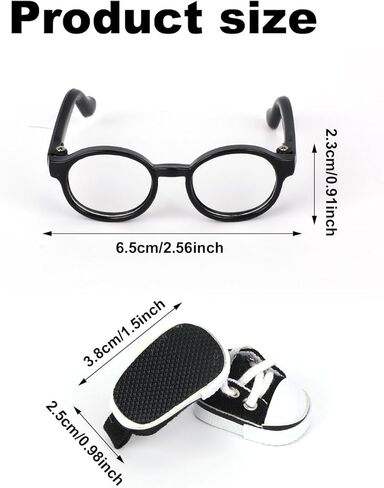 2pcs 17cm Doll Shoes & Glasses, Fashion Mini Lace-Up Canvas Casual Sneakers & Eyeglasses Cute Doll Outfit Accessories (Black) in Kuwait