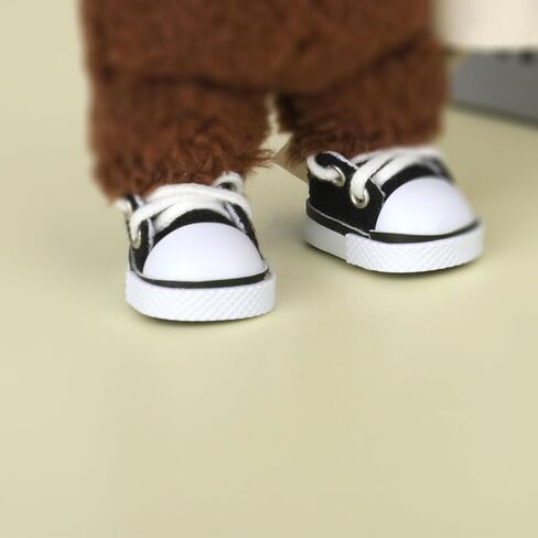 2pcs 17cm Doll Shoes & Glasses, Fashion Mini Lace-Up Canvas Casual Sneakers & Eyeglasses Cute Doll Outfit Accessories (Black) in Kuwait