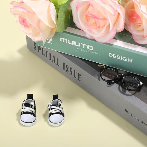 2pcs 17cm Doll Shoes & Glasses, Fashion Mini Lace-Up Canvas Casual Sneakers & Eyeglasses Cute Doll Outfit Accessories (Black) in Kuwait