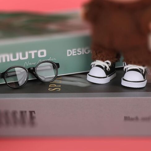 2pcs 17cm Doll Shoes & Glasses, Fashion Mini Lace-Up Canvas Casual Sneakers & Eyeglasses Cute Doll Outfit Accessories (Black) in Kuwait