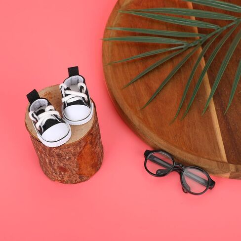 2pcs 17cm Doll Shoes & Glasses, Fashion Mini Lace-Up Canvas Casual Sneakers & Eyeglasses Cute Doll Outfit Accessories (Black) in Kuwait