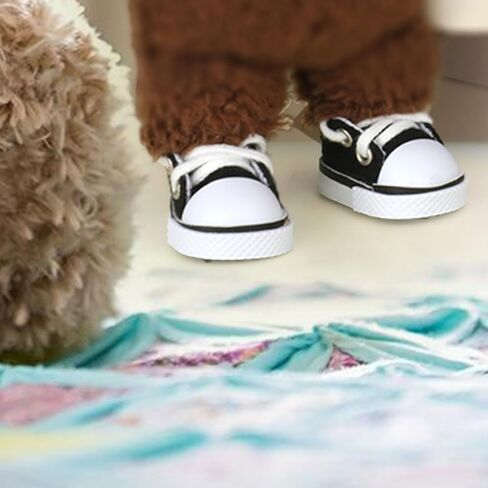 2pcs 17cm Doll Shoes & Glasses, Fashion Mini Lace-Up Canvas Casual Sneakers & Eyeglasses Cute Doll Outfit Accessories (Black) in Kuwait