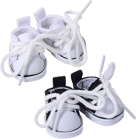 2 Pairs Mini Doll Shoes, Cute Mini Finger Canvas Shoes Premium Canvas Sneakers Funny Doll Clothes Accessories for Display (Black, White) in Saudi Arabia