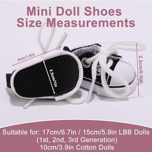 2 Pairs Mini Doll Shoes, Cute Mini Finger Canvas Shoes Premium Canvas Sneakers Funny Doll Clothes Accessories for Display (Black, White) in Saudi Arabia