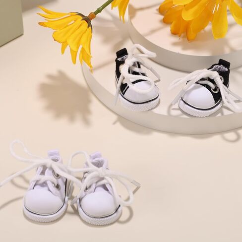 2 Pairs Mini Doll Shoes, Cute Mini Finger Canvas Shoes Premium Canvas Sneakers Funny Doll Clothes Accessories for Display (Black, White) in Saudi Arabia