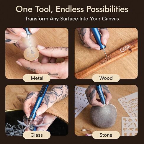 SketchPro Cordless Pen مع ضوء LED-أداة نقش الدقة ثلاثية السرعات للأخشاب والمعادن والزجاج والبلاستيك-USB-C قابلة لإعادة الشحن ، 26 ملحقات-مثالية لمشاريع DIY ، المجوهرات والمجوهد in Saudi Arabia