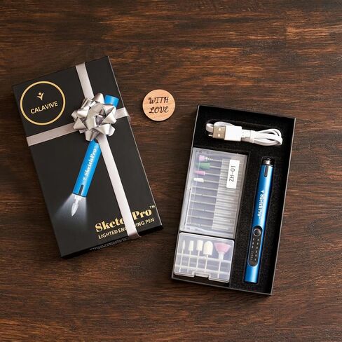 SketchPro Cordless Pen مع ضوء LED-أداة نقش الدقة ثلاثية السرعات للأخشاب والمعادن والزجاج والبلاستيك-USB-C قابلة لإعادة الشحن ، 26 ملحقات-مثالية لمشاريع DIY ، المجوهرات والمجوهد in Saudi Arabia