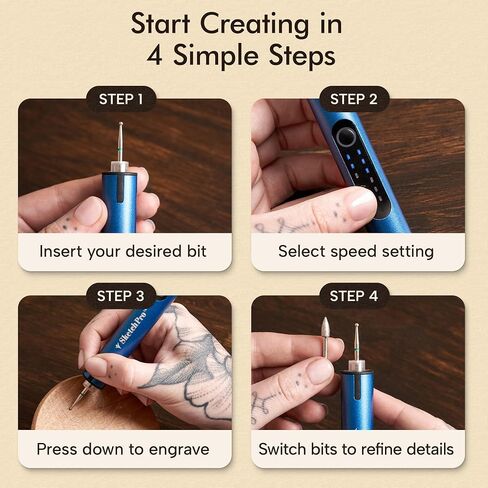 SketchPro Cordless Pen مع ضوء LED-أداة نقش الدقة ثلاثية السرعات للأخشاب والمعادن والزجاج والبلاستيك-USB-C قابلة لإعادة الشحن ، 26 ملحقات-مثالية لمشاريع DIY ، المجوهرات والمجوهد in Saudi Arabia