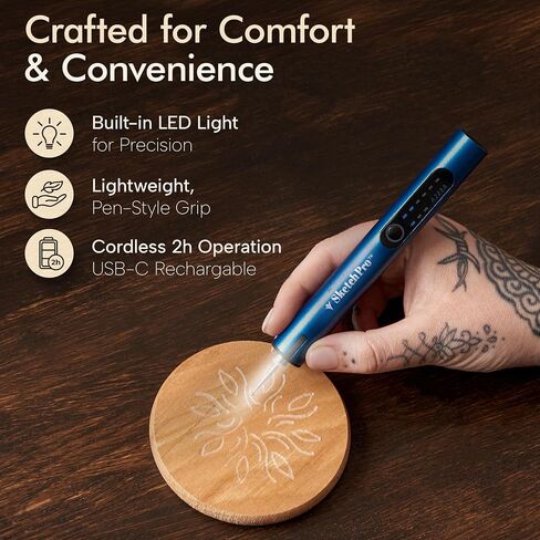SketchPro Cordless Pen مع ضوء LED-أداة نقش الدقة ثلاثية السرعات للأخشاب والمعادن والزجاج والبلاستيك-USB-C قابلة لإعادة الشحن ، 26 ملحقات-مثالية لمشاريع DIY ، المجوهرات والمجوهد in Saudi Arabia