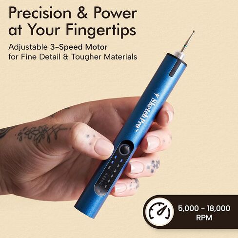 SketchPro Cordless Pen مع ضوء LED-أداة نقش الدقة ثلاثية السرعات للأخشاب والمعادن والزجاج والبلاستيك-USB-C قابلة لإعادة الشحن ، 26 ملحقات-مثالية لمشاريع DIY ، المجوهرات والمجوهد in Saudi Arabia