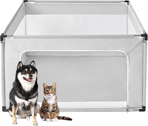 EHEYCIGA 42x42x26 Inches Puppy Playpen Without Top Cover for Dogs & Cats Indoor or Outdoor - Dog Playpen with Door, Dog Fence for Small Animal with Heavy-Duty Oxford & Steel Frame, Sliver Grey in Kuwait
