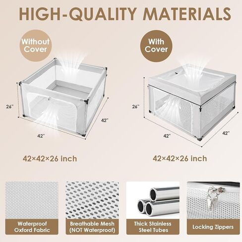 EHEYCIGA 42x42x26 Inches Puppy Playpen Without Top Cover for Dogs & Cats Indoor or Outdoor - Dog Playpen with Door, Dog Fence for Small Animal with Heavy-Duty Oxford & Steel Frame, Sliver Grey in Kuwait
