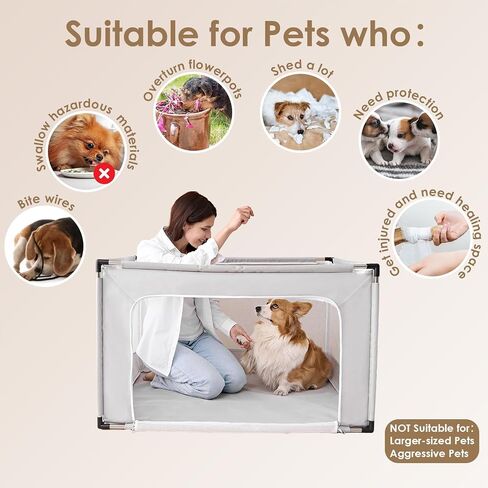 EHEYCIGA 42x42x26 Inches Puppy Playpen Without Top Cover for Dogs & Cats Indoor or Outdoor - Dog Playpen with Door, Dog Fence for Small Animal with Heavy-Duty Oxford & Steel Frame, Sliver Grey in Kuwait