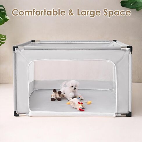 EHEYCIGA 42x42x26 Inches Puppy Playpen Without Top Cover for Dogs & Cats Indoor or Outdoor - Dog Playpen with Door, Dog Fence for Small Animal with Heavy-Duty Oxford & Steel Frame, Sliver Grey in Kuwait