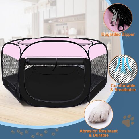 Dog Cat Playpen,Portable Pet Puppy Playpen,Rabbit Puppy Dog Play Pen for Indoors,Dogs Tent for Indoor Cats,Kitten Playpen,Collapsible Small Cats Crate Cage for Small Dogs with Carrying Case(Grey, M) in Kuwait