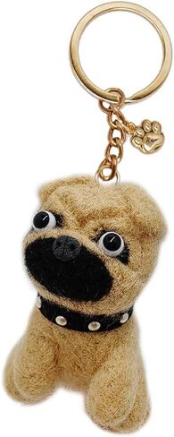 Handmade Pug Keychain for Dog Lovers - Ugly-Cute Wool Felt Car/Bag Charm, Gift for Women, Men, Dog Moms & Dads (Unique Dog Accessory) in Saudi Arabia